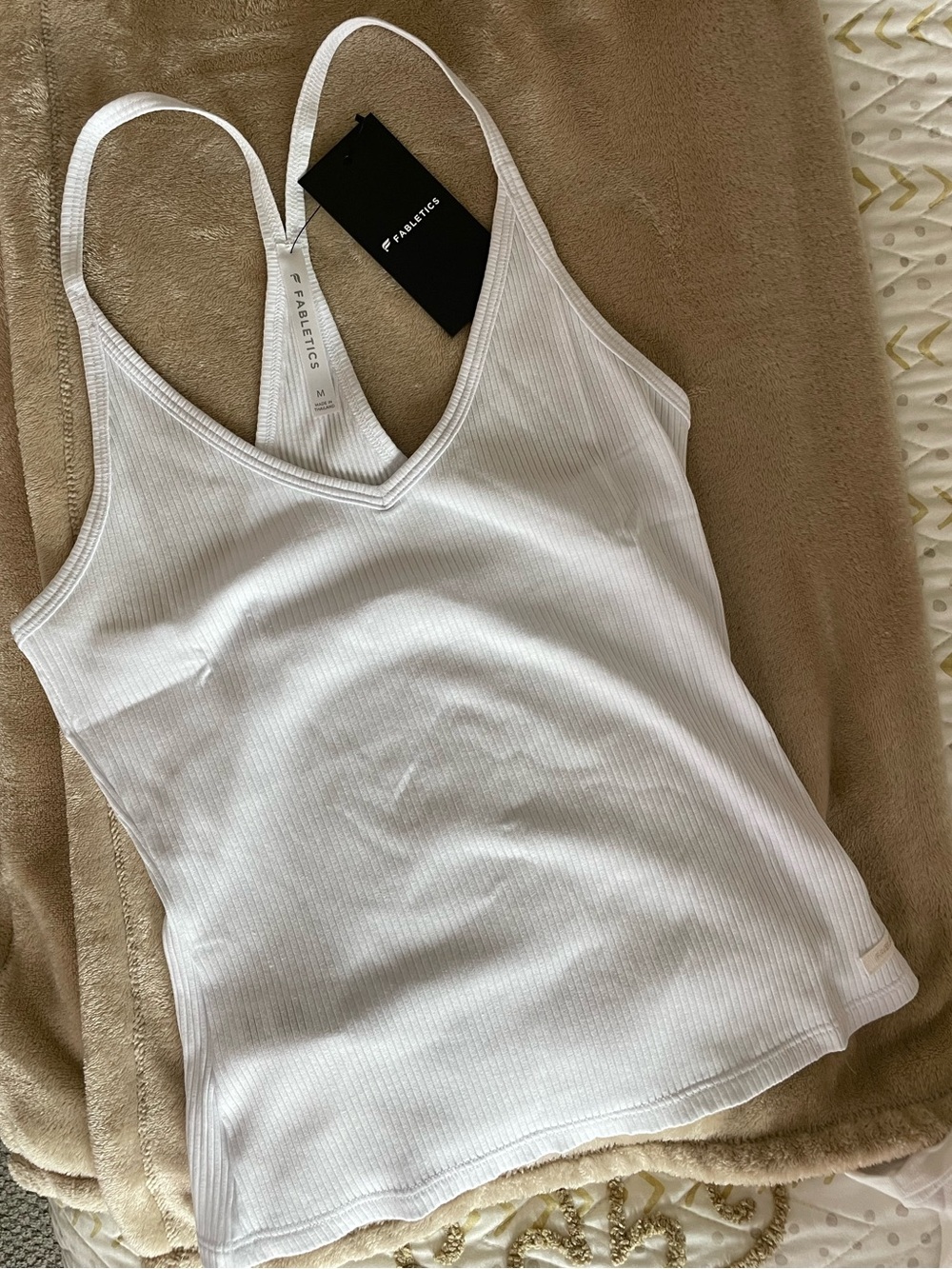 Fabletics White Modal Ribbed V-Neck Tank - Picture 3 of 4